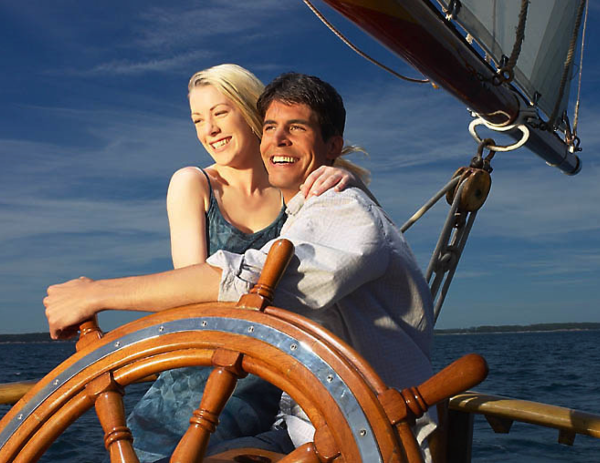 happy medical couple on boat